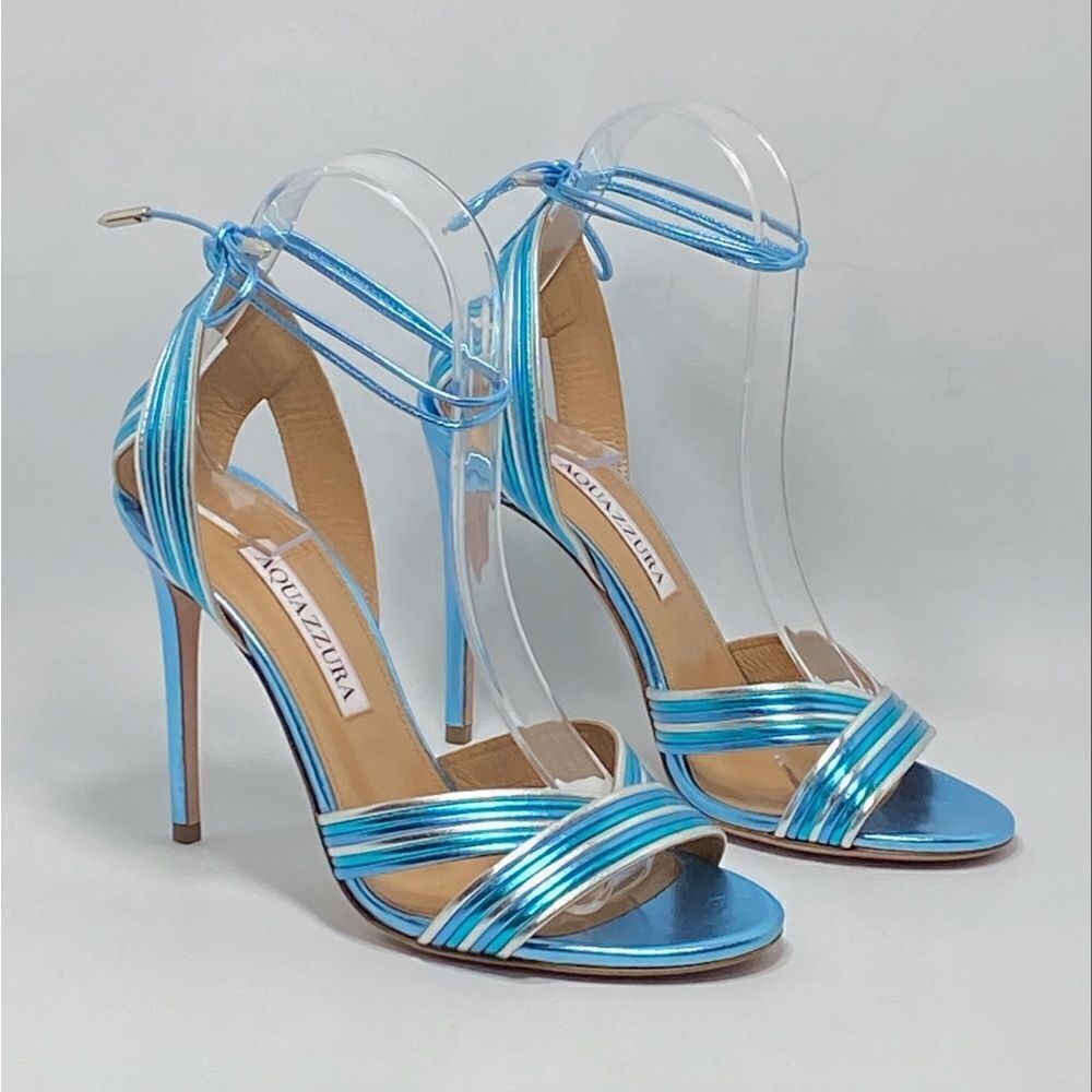Aquazzura Ari Metallic Leather Ankle-Tie Sandals size 36.5 - Picture 6 of 11